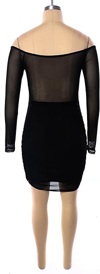 Velvet Bodycon Midi Sheer Clubwear Dress - Black