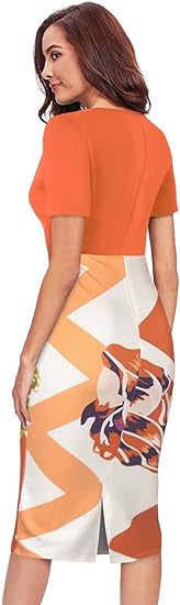 Floral Prints Pencil Dress Midi with Belt - Orange