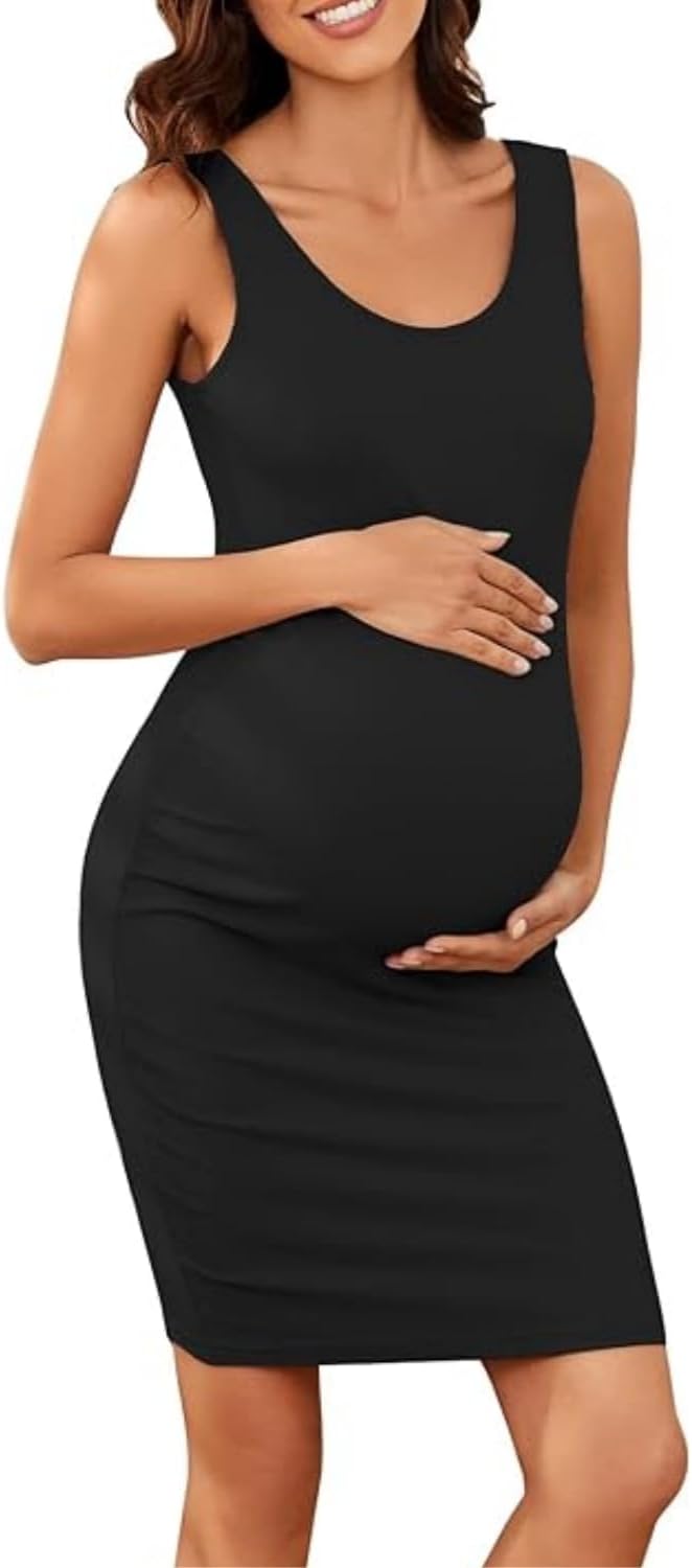 Ribbed Maternity Bodycon Midi Dress - Black