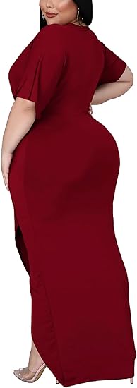 Plus Size Maxi Wedding Guest Party Dress - Red