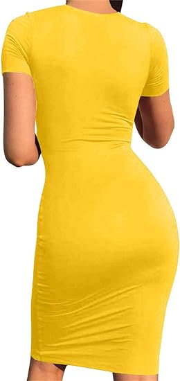 Casual Pencil Bodycon Midi Club Dress - Yellow