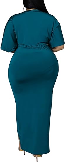 Plus Size Maxi Wedding Guest Party Dress - Green