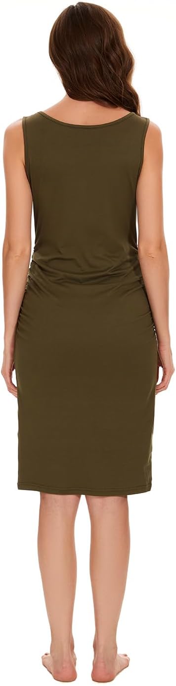 Maternity Side Ruching Bodycon Midi - Brown