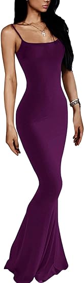 Spaghetti Strap Tight Slip Maxi Bodycon Dress  - Purple