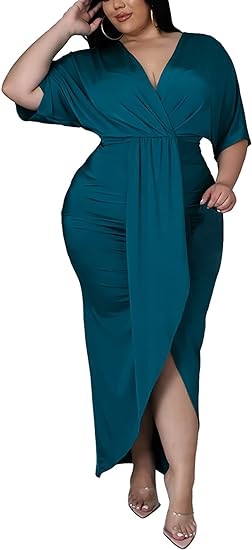 Plus Size Maxi Wedding Guest Party Dress - Green