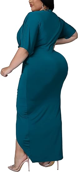 Plus Size Maxi Wedding Guest Party Dress - Green