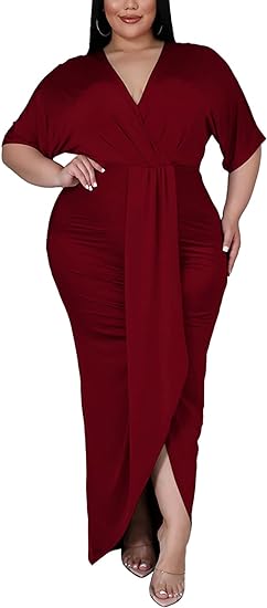 Plus Size Maxi Wedding Guest Party Dress - Red