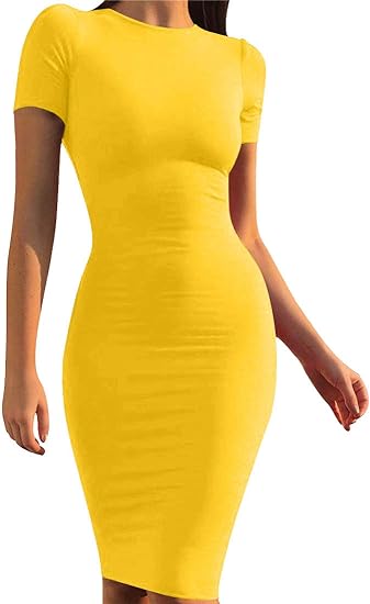 Casual Pencil Bodycon Midi Club Dress - Yellow