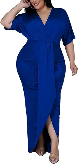 Plus Size Maxi Wedding Guest Party Dress - Blue