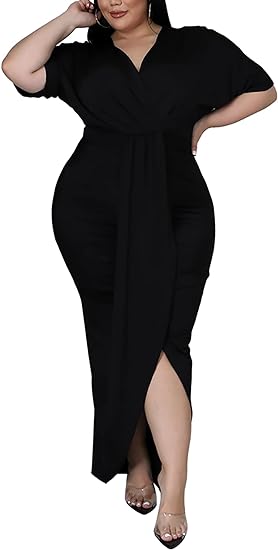 Plus Size Maxi Wedding Guest Party Dress - Black