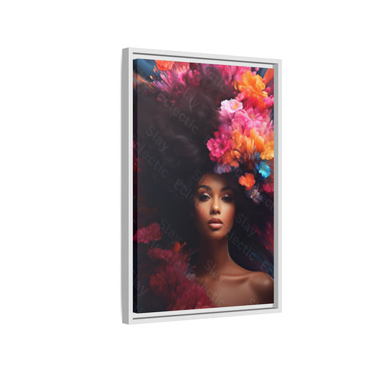 Vibrant Floral Matte Canvas Wall Art Framed Portrait of Beauty AI Art