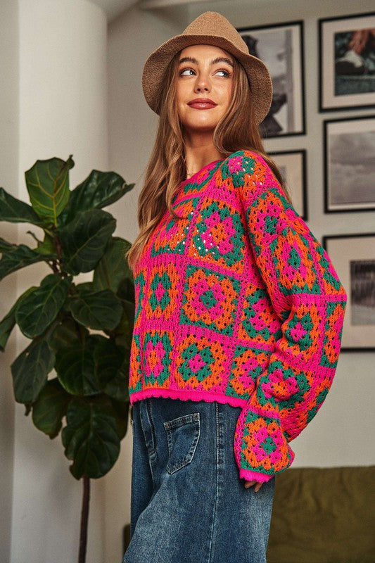 Bohemian Crochet Patchwork Pullover Sweater Top-Slay Eclectic