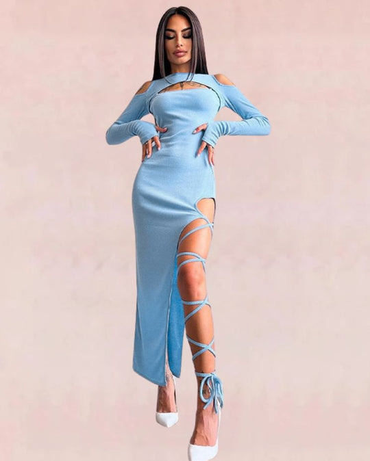 Cutout Bandage Midi Dress - Blue