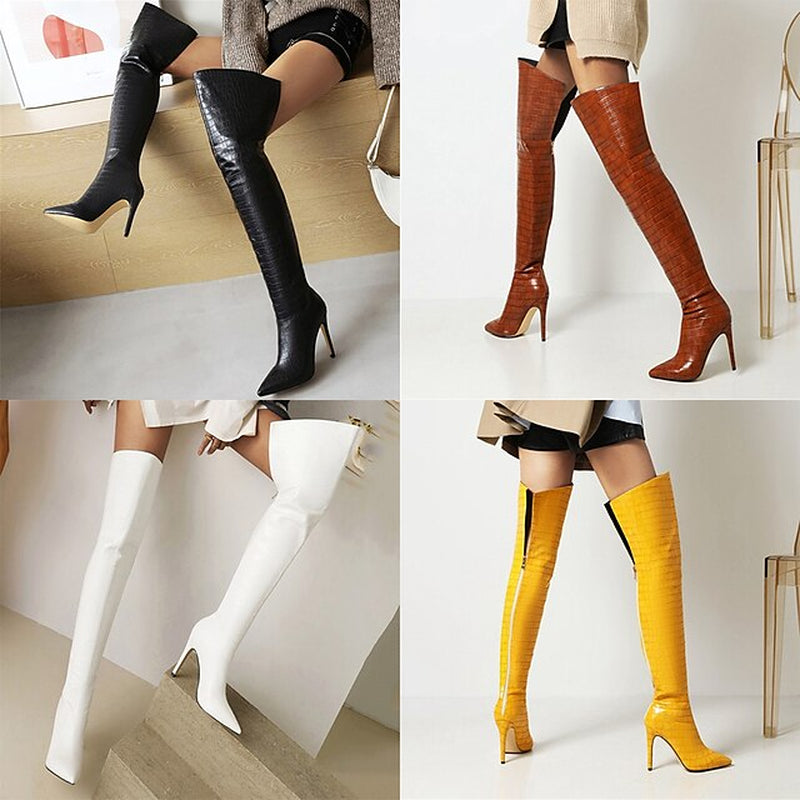 Women'S White Over-The-Knee Stiletto Heeled Boots – Sexy High Heel Thigh-High Fashion Footwear for Night Out & Parties