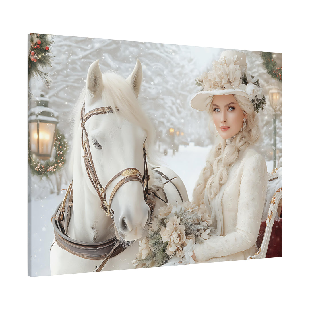 Winter Wonderland Canvas Art Print - Elegant Horse and Lady Decor