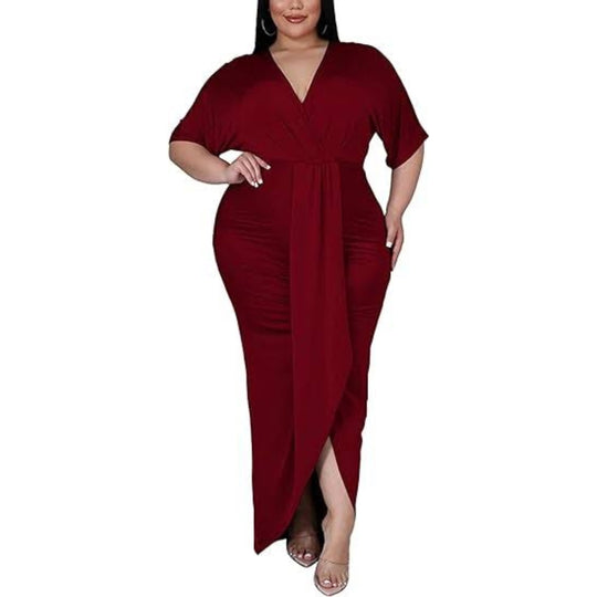 Plus Size Maxi Wedding Guest Party Dress - Red