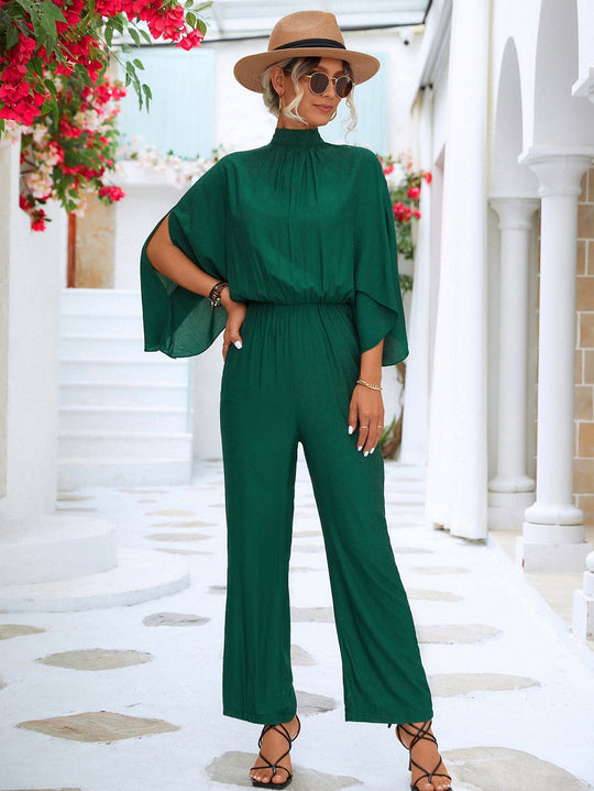 Sway in Style Mock Neck Split Sleeve Jumpsuit - Green