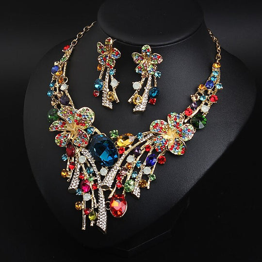 Bridal Jewelry Sets 1 Set Crystal Rhinestone Alloy 1 Necklace Earrings Women'S Statement Colorful Cute Fancy Flower Irregular Jewelry Set for Party Wedding Dress to Impress 2025