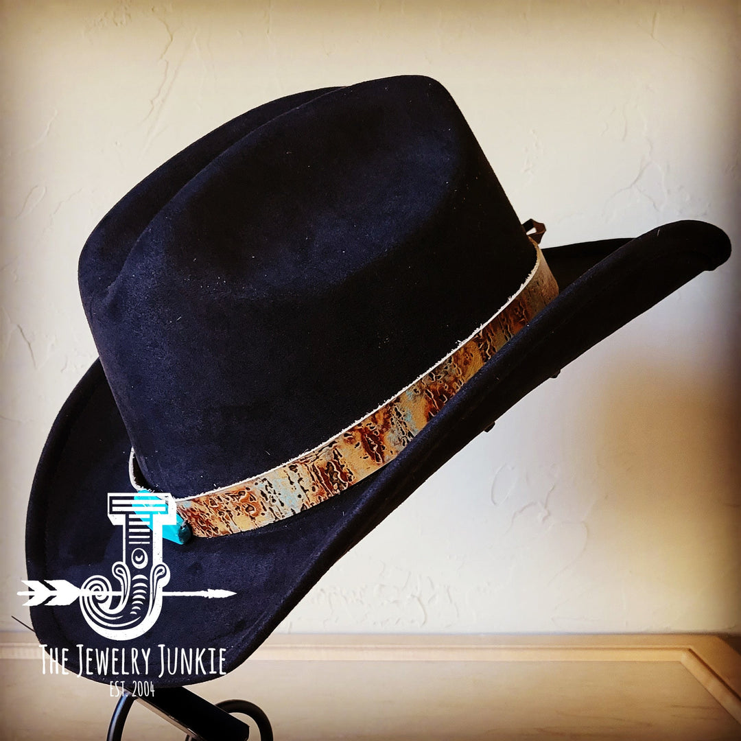 **Driftwood Tarnished Copper Embossed Leather Hat Band Only w/ Turquoise Slab 951u-1