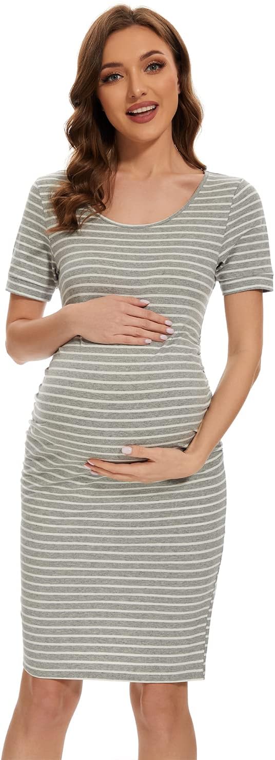 Maternity Side Ruching Bodycon Midi - Gray