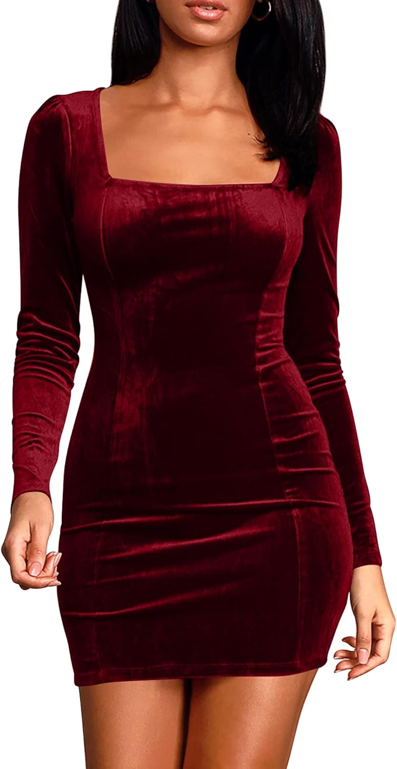 Velvet Allure Bodycon Mini Dress - Wine