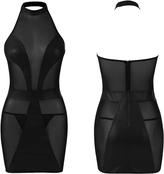 Bodycon Faux Leather Tight Clubwear Dress - Black