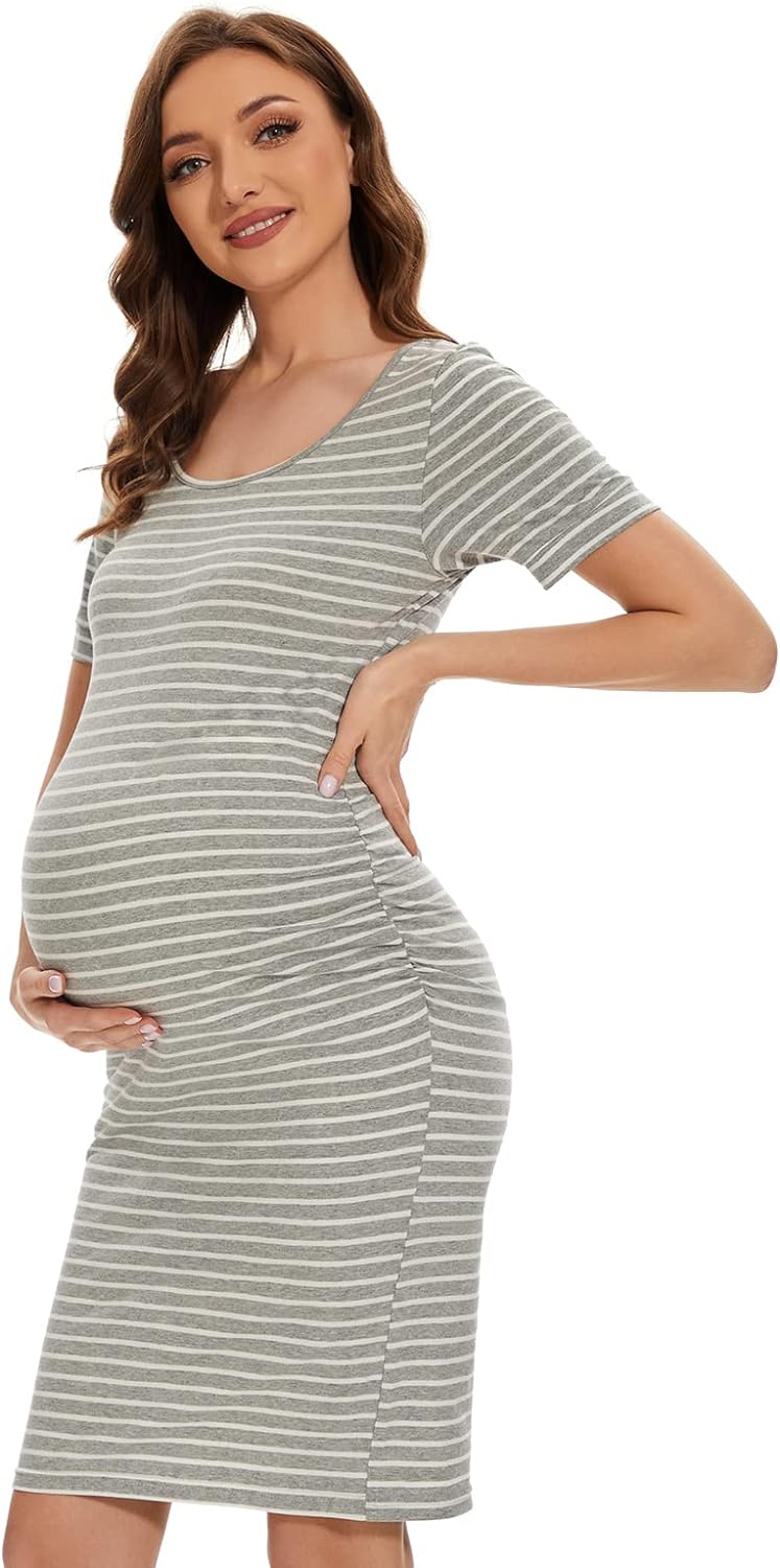 Maternity Side Ruching Bodycon Midi - Gray