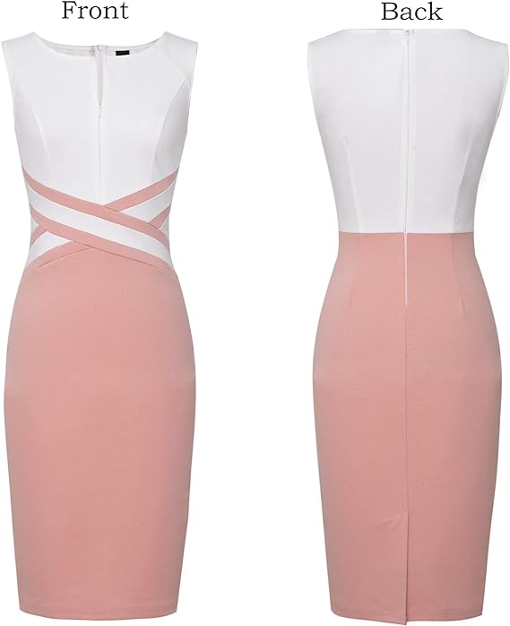 Front Zipper Up Office Party Bodycon Pencil Sheath Dress - Pink