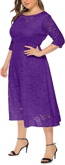 Eternatastic Women's Floral lace Plus Size Midi Dress - Purple