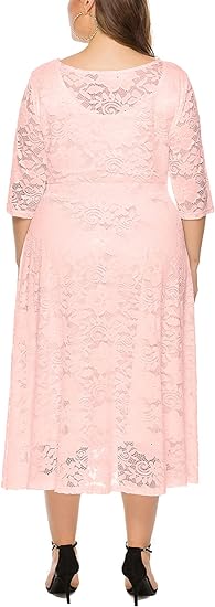 Eternatastic Women's Floral lace Plus Size Midi Dress - Pink