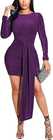 Ribbed Club Night Party Mini Sweater Dress - Purple