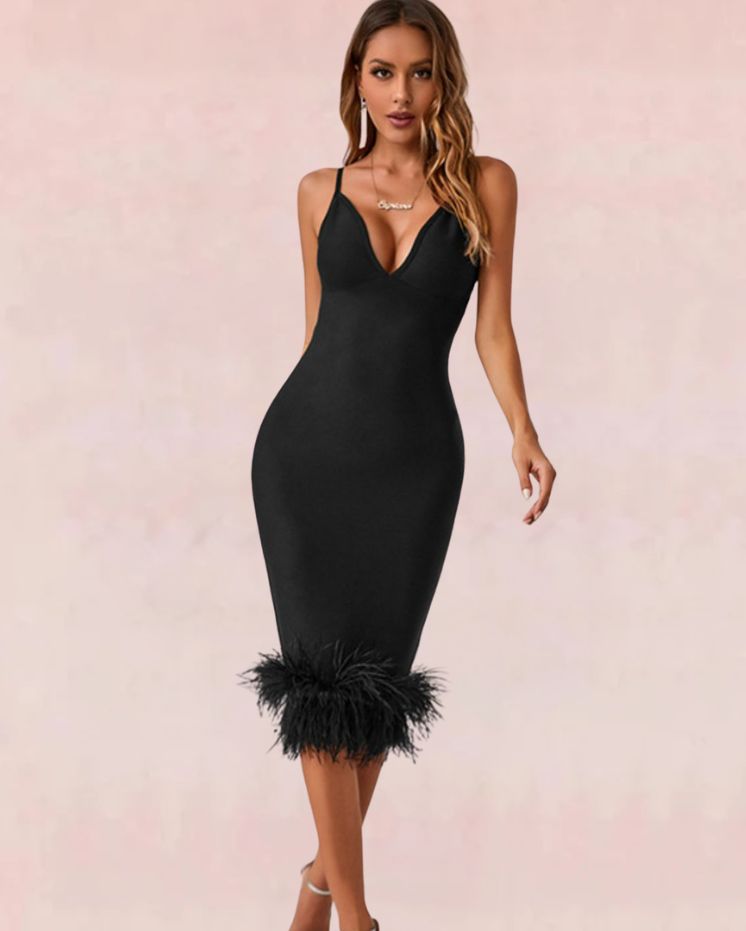 Meadow Bodycon Midi Dress - Black