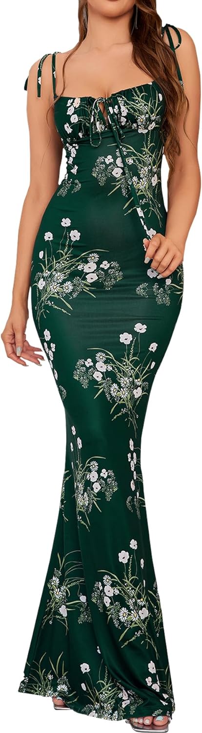 Garden Glam Floral Bodycon Maxi Dress - Green