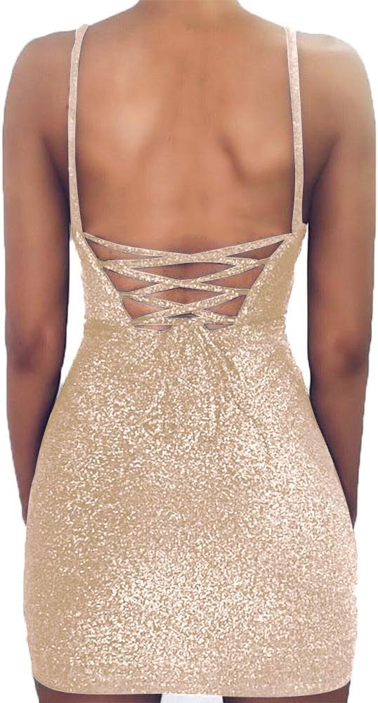 Glitter Back Bandage Bodycon Mini Party Dress - Gold