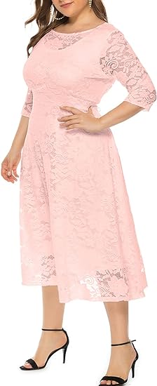 Eternatastic Women's Floral lace Plus Size Midi Dress - Pink