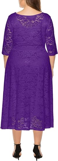 Eternatastic Women's Floral lace Plus Size Midi Dress - Purple