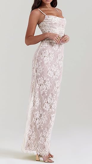 Vintage Lace Maxi Bodycon Dress -  Cream