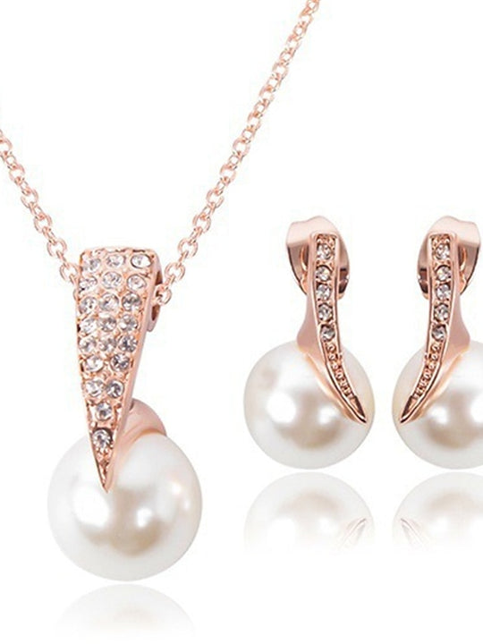 1Set(1Pcs Necklace1Pair Earrings) Shiny Luxury Imitation Pearl Rhinestone Alloy for Women'S Party Evening Gift Daily