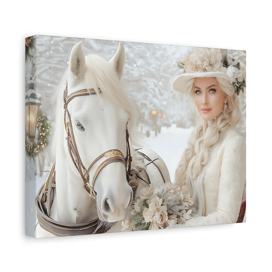 Winter Wonderland Canvas Art Print - Elegant Horse and Lady Decor