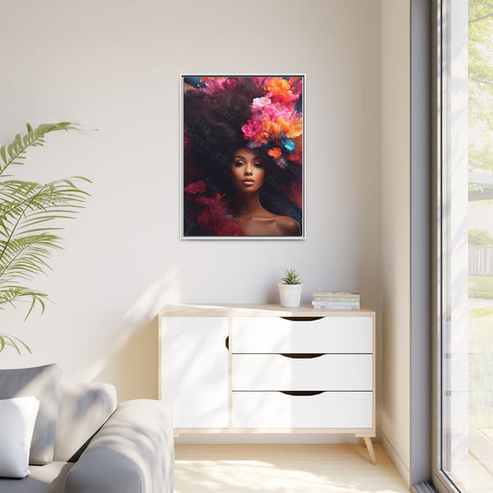 Vibrant Floral Matte Canvas Wall Art Framed Portrait of Beauty AI Art