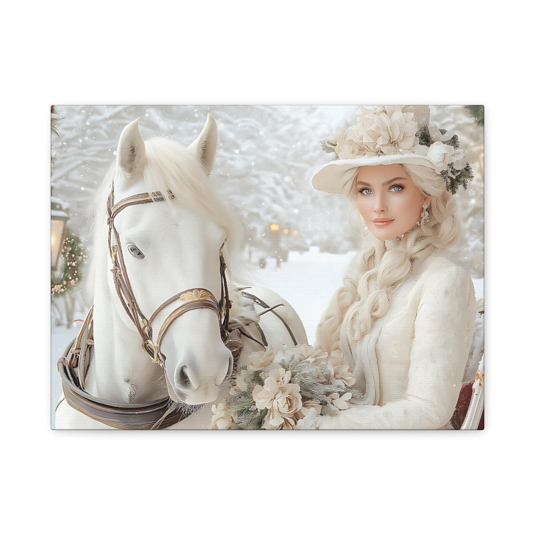 Winter Wonderland Canvas Art Print - Elegant Horse and Lady Decor