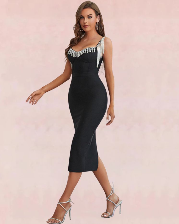 Radiate Bodycon Midi Dress - Black