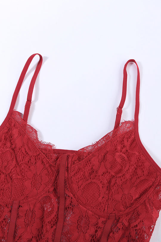 Red Lace Panelled Teddy Lingerie