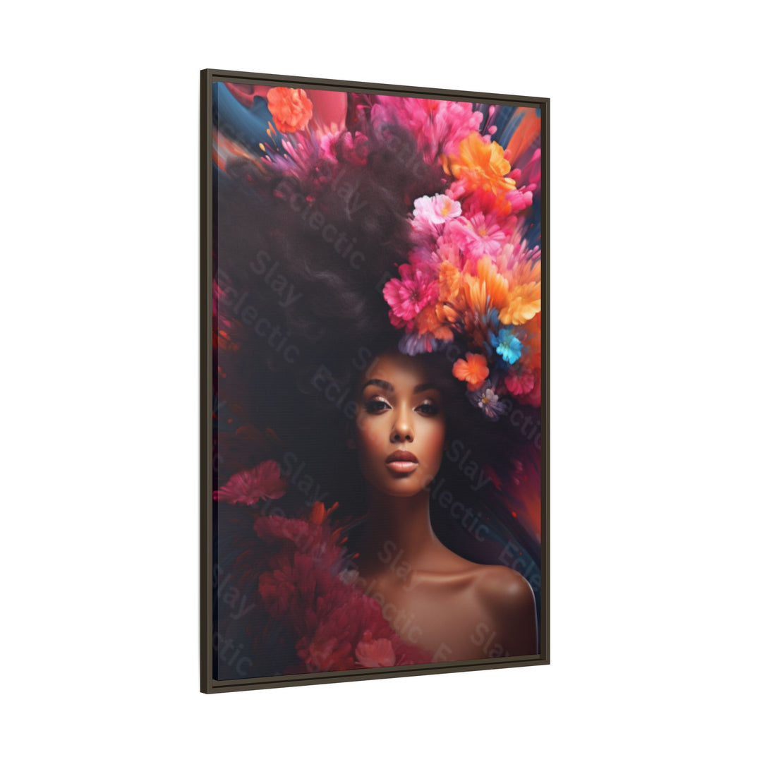 Vibrant Floral Matte Canvas Wall Art Framed Portrait of Beauty AI Art