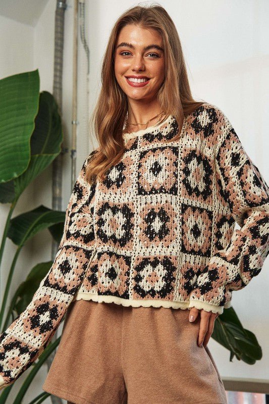 Bohemian Crochet Patchwork Pullover Sweater Top-Slay Eclectic