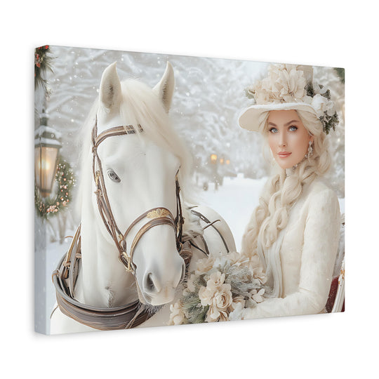 Winter Wonderland Canvas Art Print - Elegant Horse and Lady Decor