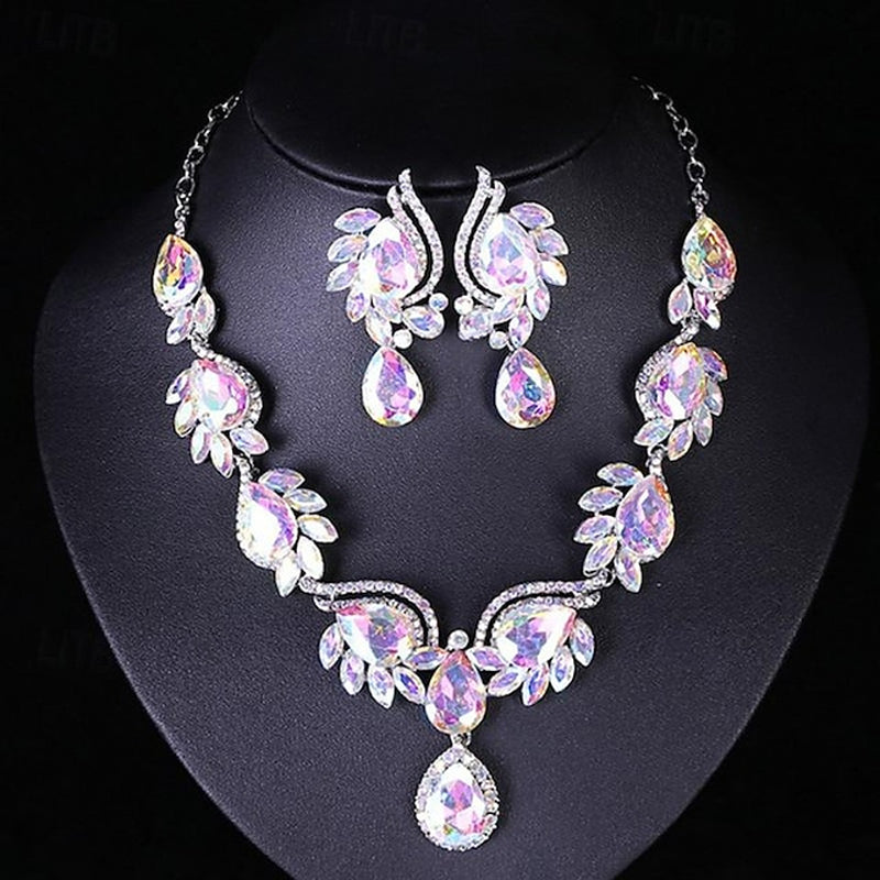 Jewelry Set 3Pcs Glass Alloy 1 Necklace Earrings Women'S Elegant Fashion Luxury Geometrical Geometric Jewelry Set for Wedding Party Wedding Guest