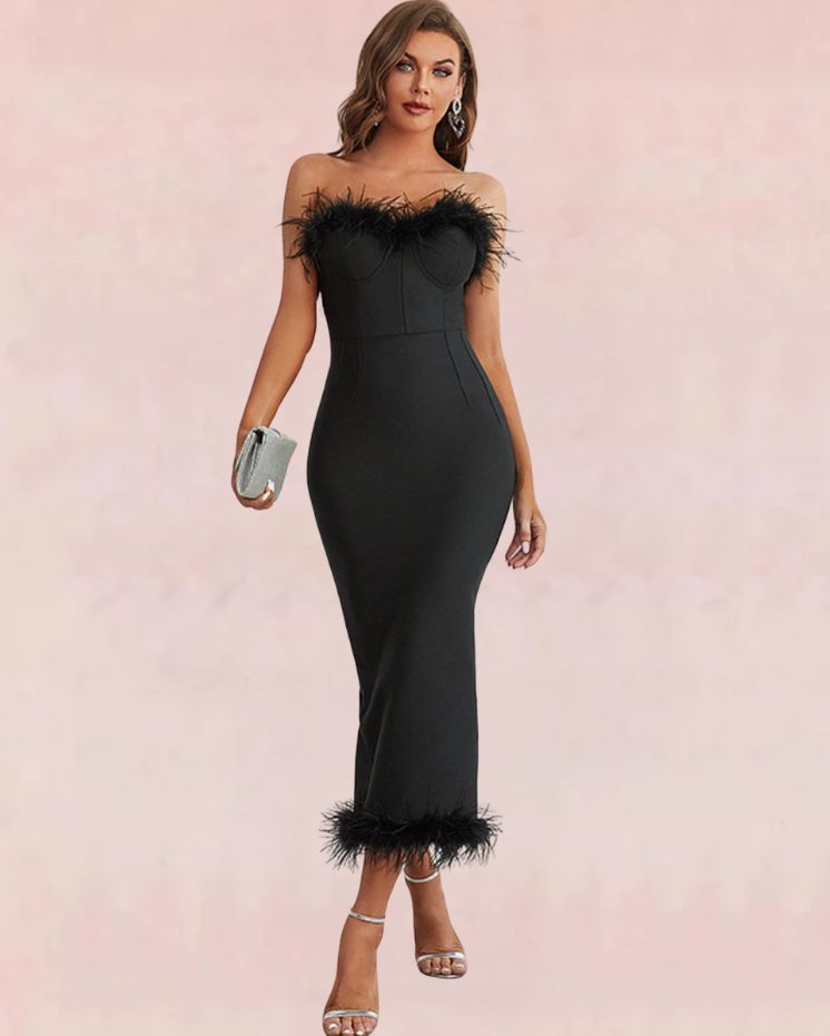 Plume Bodycon Midi Dress - Black