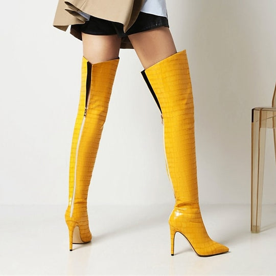 Women'S White Over-The-Knee Stiletto Heeled Boots – Sexy High Heel Thigh-High Fashion Footwear for Night Out & Parties