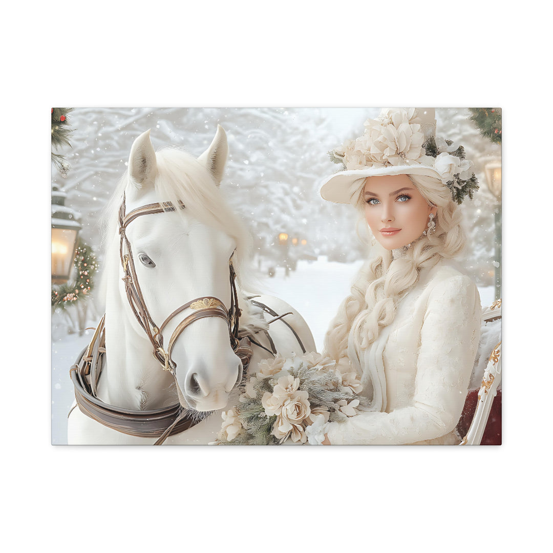 Winter Wonderland Canvas Art Print - Elegant Horse and Lady Decor